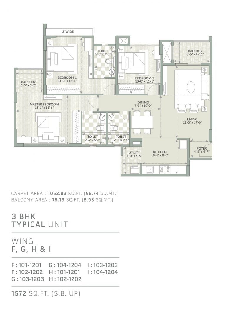 Orchid Piccadilly 3 BHK Floor Plan