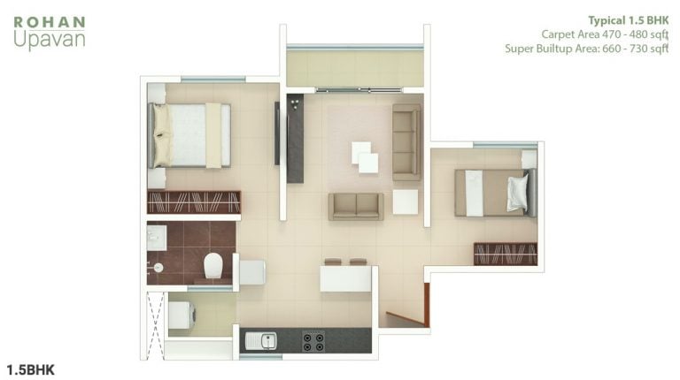 Rohan Upavan Floor Plan 1.5 BHK