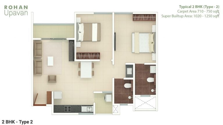 Rohan Upavan Floor Plans 2 BHK Type 2