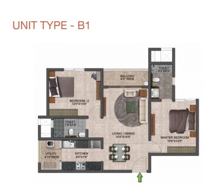 Prestige Jindal City Floor Plan 2 BHK