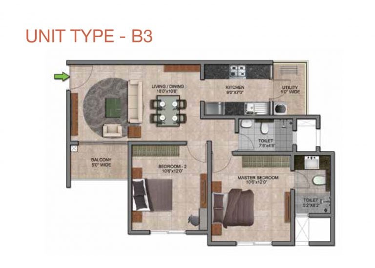 Prestige Jindal City Floor Plan 2 BHK Type B3