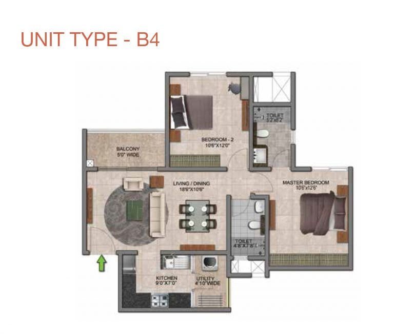 Prestige Jindal City Floor Plan 2 BHK Type B4