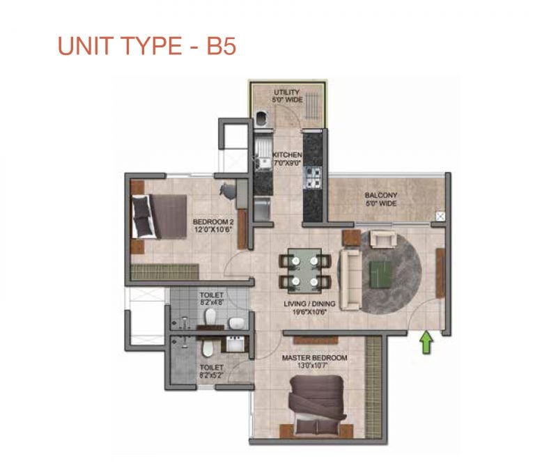 Prestige Jindal City Floor Plan 2 BHK Type B5