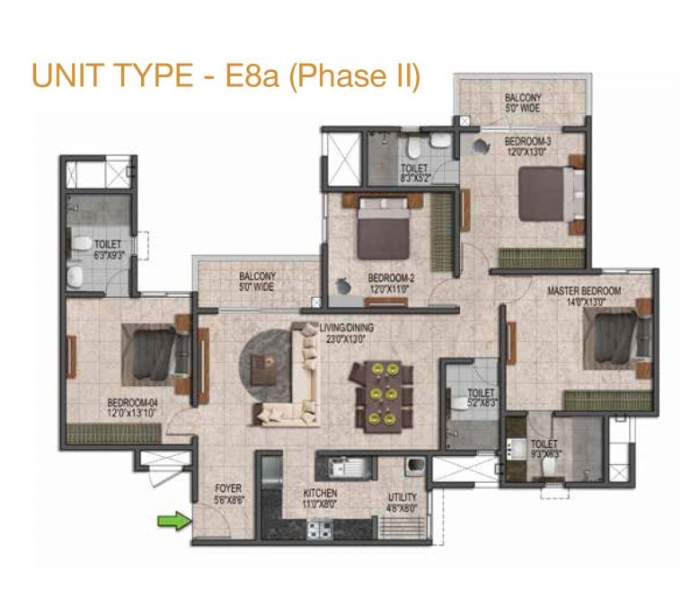 Prestige Jindal City Floor Plan 3 BHK Type E8a Phase II