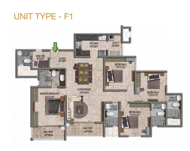 Prestige Jindal City Floor Plan 4 BHK Type
