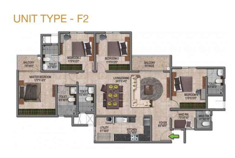 Prestige Jindal City Floor Plan 4 BHK Type F2