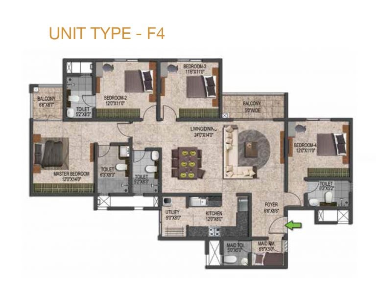 Prestige Jindal City Floor Plan 4 BHK Type F4