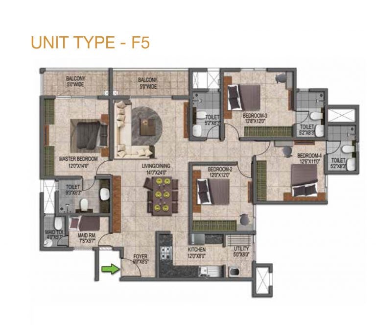Prestige Jindal City Floor Plan 4 BHK Type F5