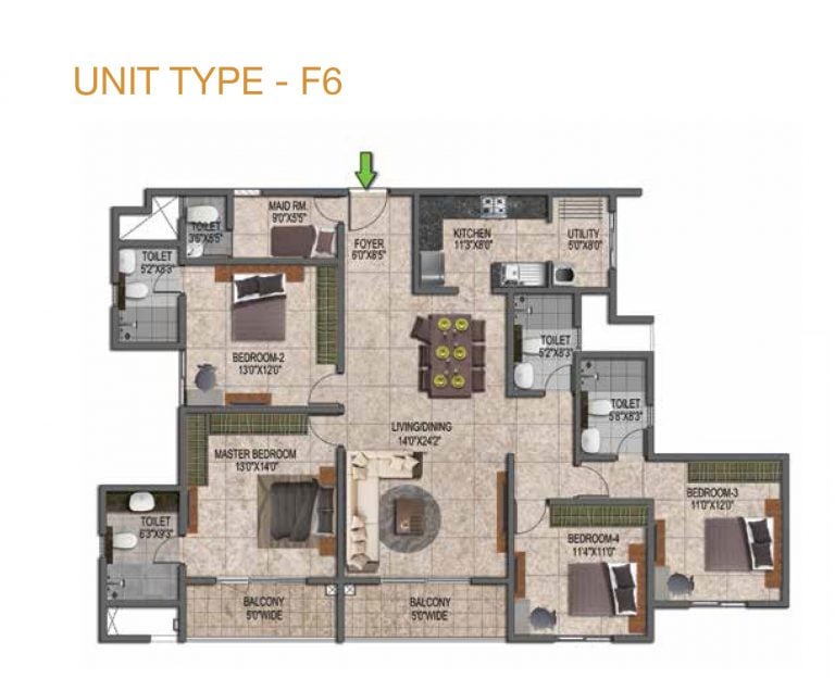 Prestige Jindal City Floor Plan 4 BHK Type F6