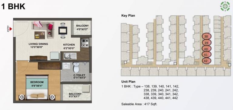 1 BHK – 417 Sowparnika Indraprastha