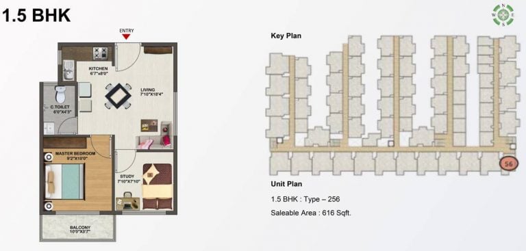 1.5 BHK – 616 Sowparnika Indraprastha