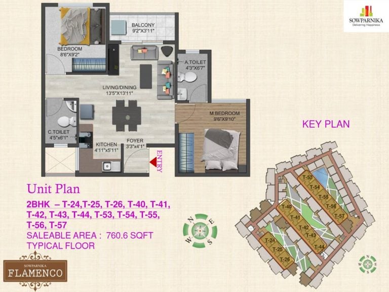 2 BHK – 760.6 Sowparnika Flamenco