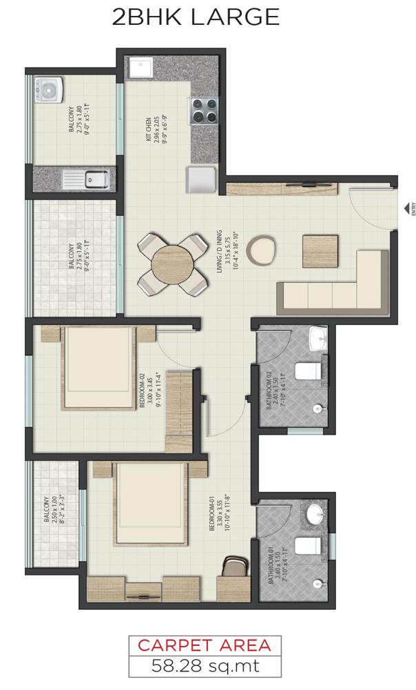 2 BHK Large - Sobha Dream Gardens