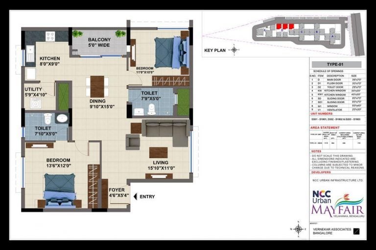 2BHK – 1175L NCC Urban Mayfair