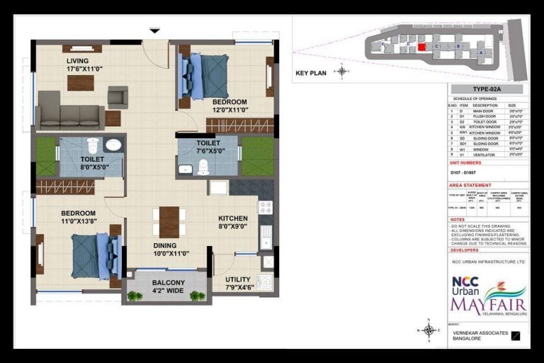 2BHK – 1200L NCC Urban Mayfair