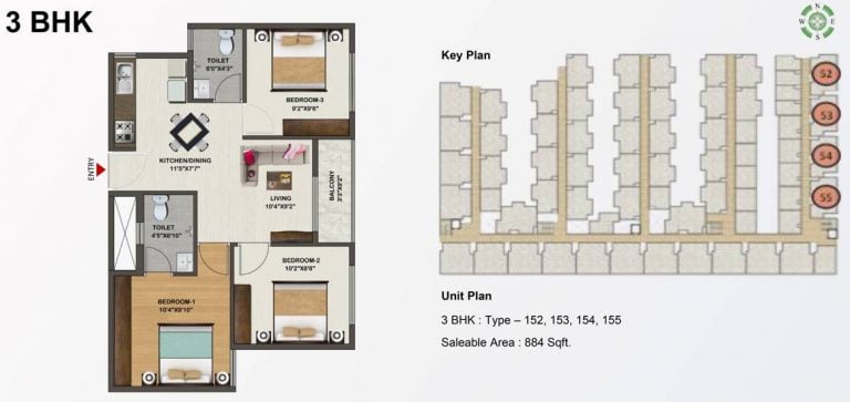 3 BHK – 884 Sowparnika Indraprastha