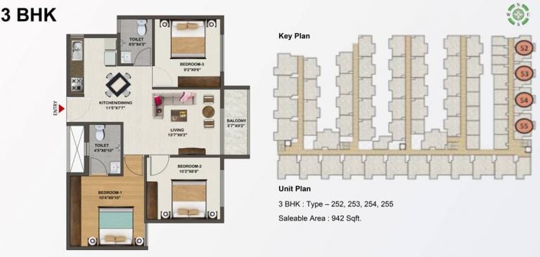 3 BHK – 942 Sowparnika Indraprastha