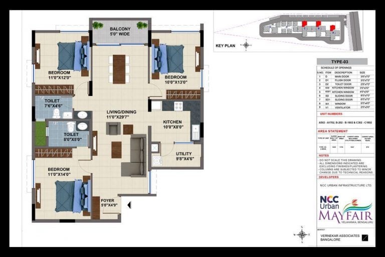 3BHK – 1435L NCC Urban Mayfair