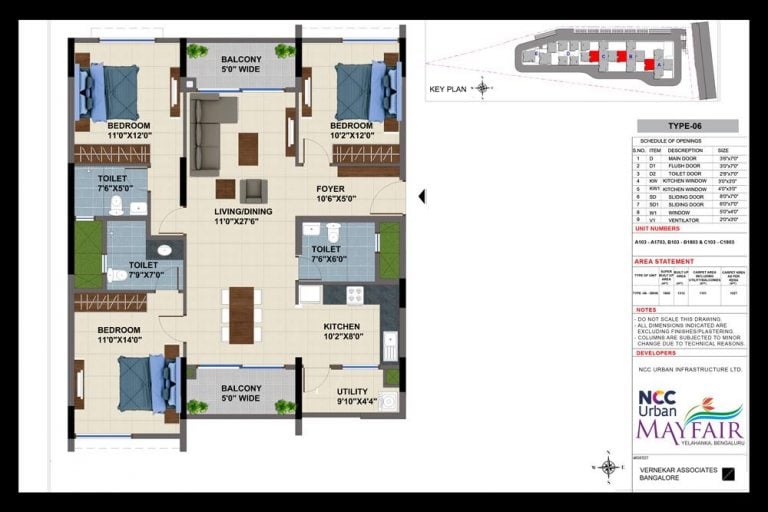 3BHK – 1600L NCC Urban Mayfair