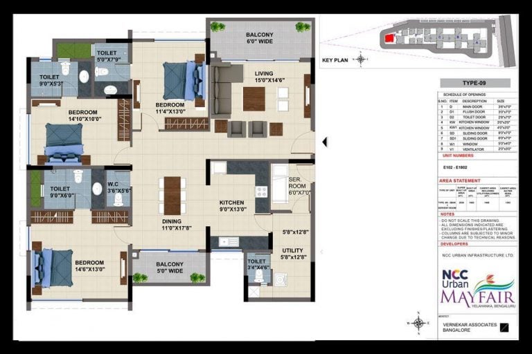 3BHK – 2030L NCC Urban Mayfair