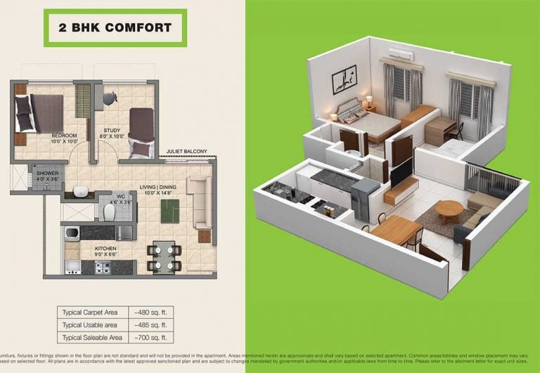 2-BHK-Comfort-700 - Provident Central Park
