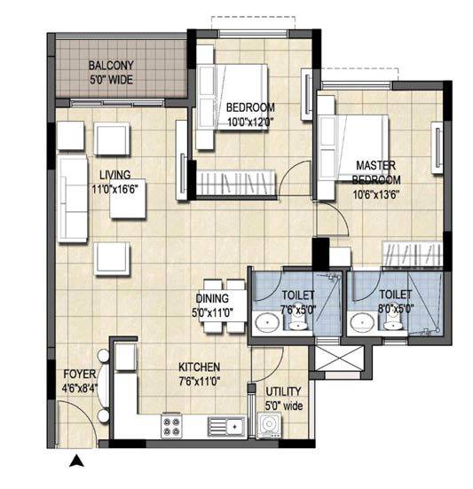 2 BHK - 1150 Ajmera Nucleus