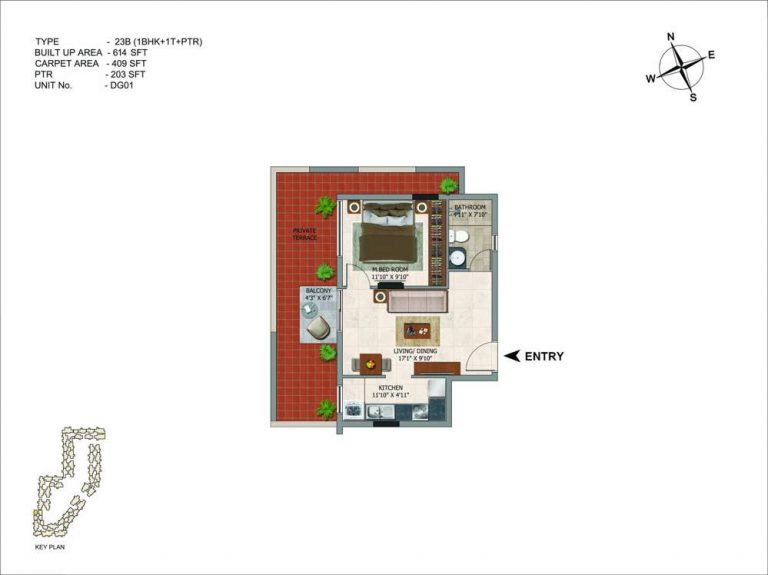 1 BHK Terrace - 614 CasaGrand Royce