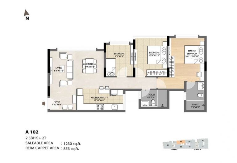 2.5 BHK 2T - 1230 DNR Spring Leaf