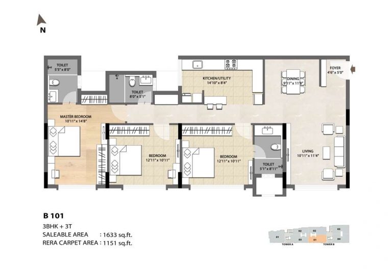 3 BHK 3T - 1633 DNR Spring Leaf