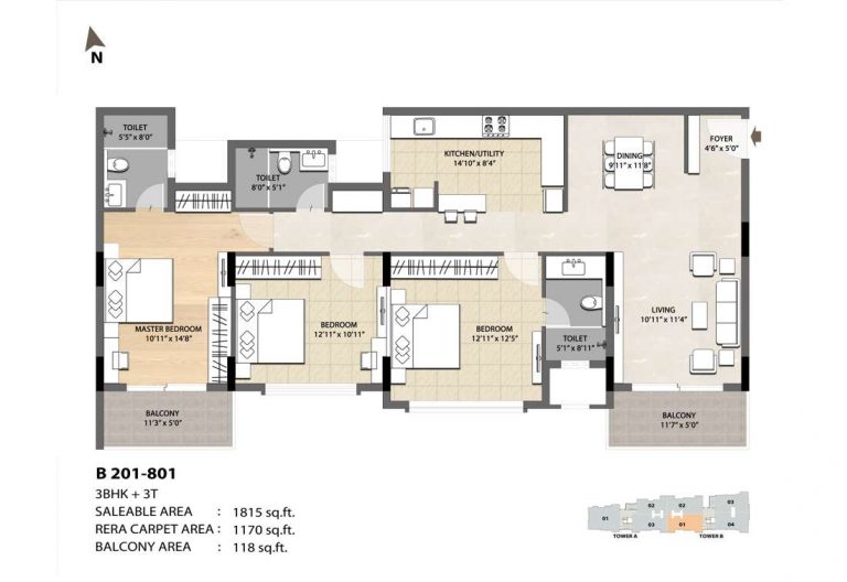 3 BHK 3T - 1815 DNR Spring Leaf