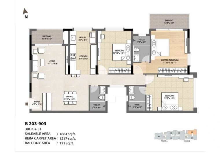 3 BHK 3T - 1884 DNR Spring Leaf