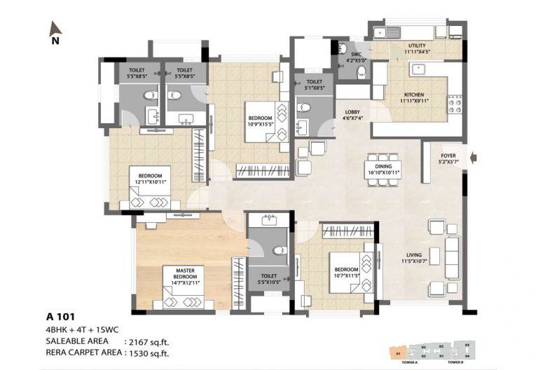 4 BHK 4T + SWC - 2167 DNR Spring Leaf