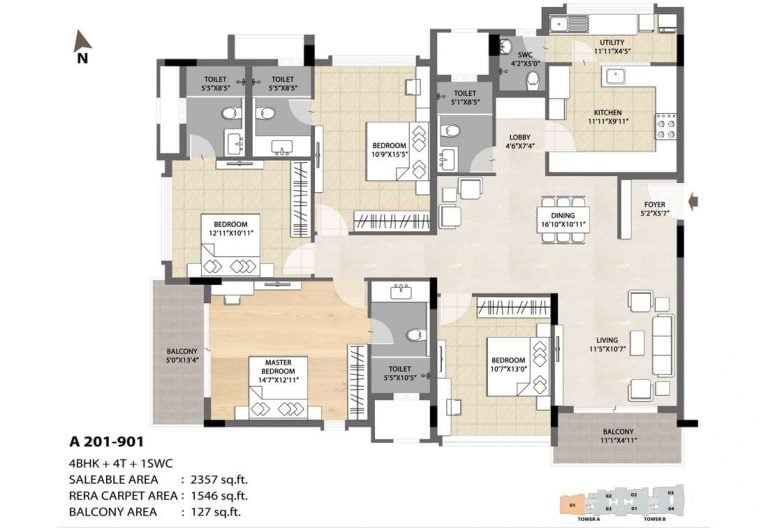 4 BHK 4T + SWC - 2357 DNR Spring Leaf