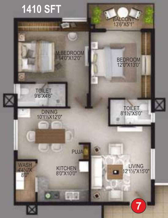2 BHK 1410 - EIPL Apila Gandipet
