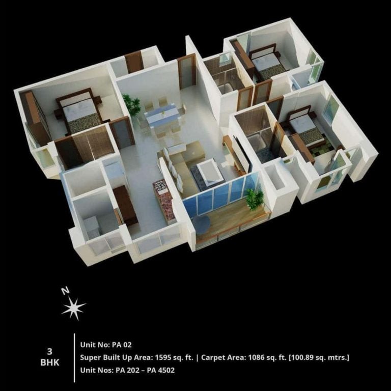 3 BHK 1595 - Block A - CNTC The Presidential Tower
