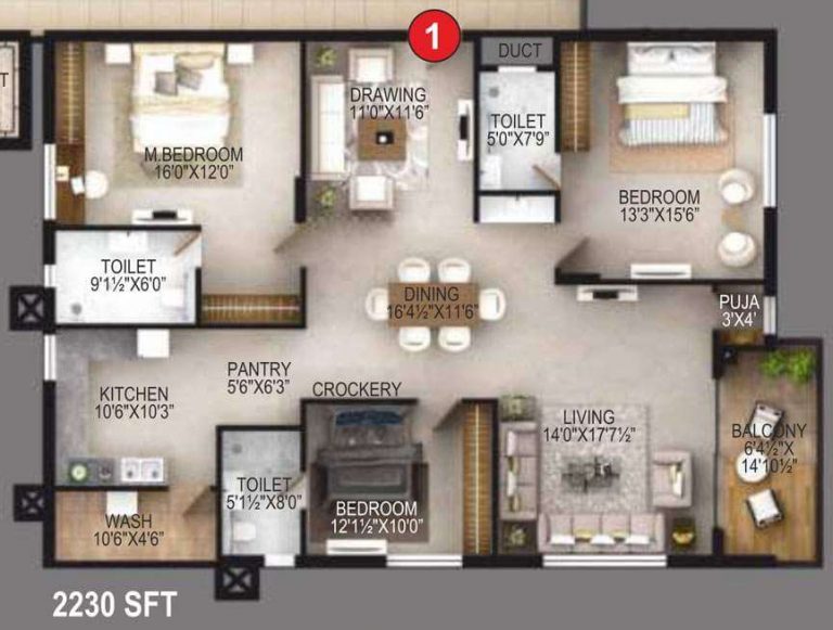 3 BHK 2230 A - EIPL Apila Gandipet