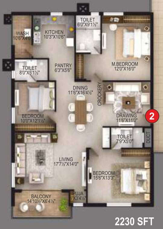 3 BHK 2230 - EIPL Apila Gandipet