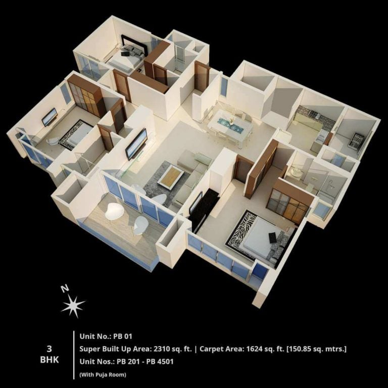 3 BHK 2310 - Block B - CNTC The Presidential Tower