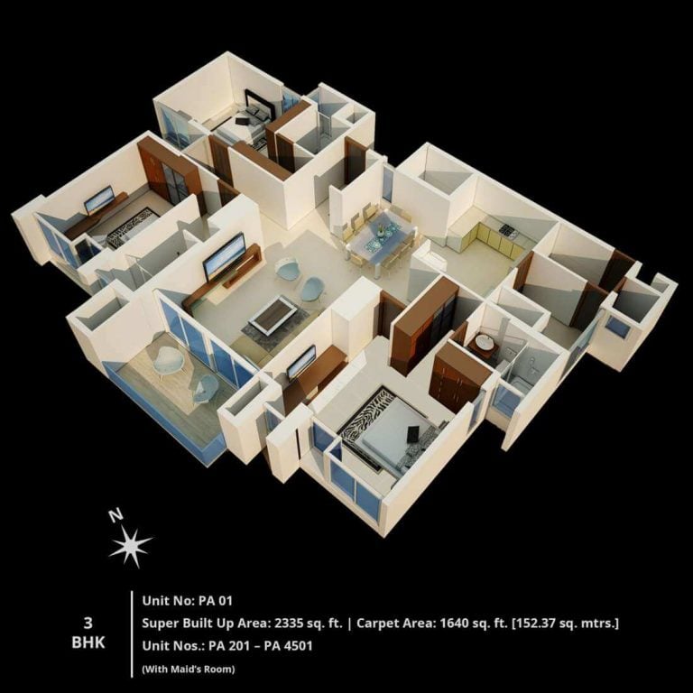 3 BHK 2335 - Block A - CNTC The Presidential Tower