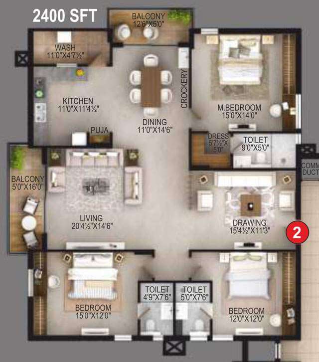3 BHK 2400 - EIPL Apila Gandipet