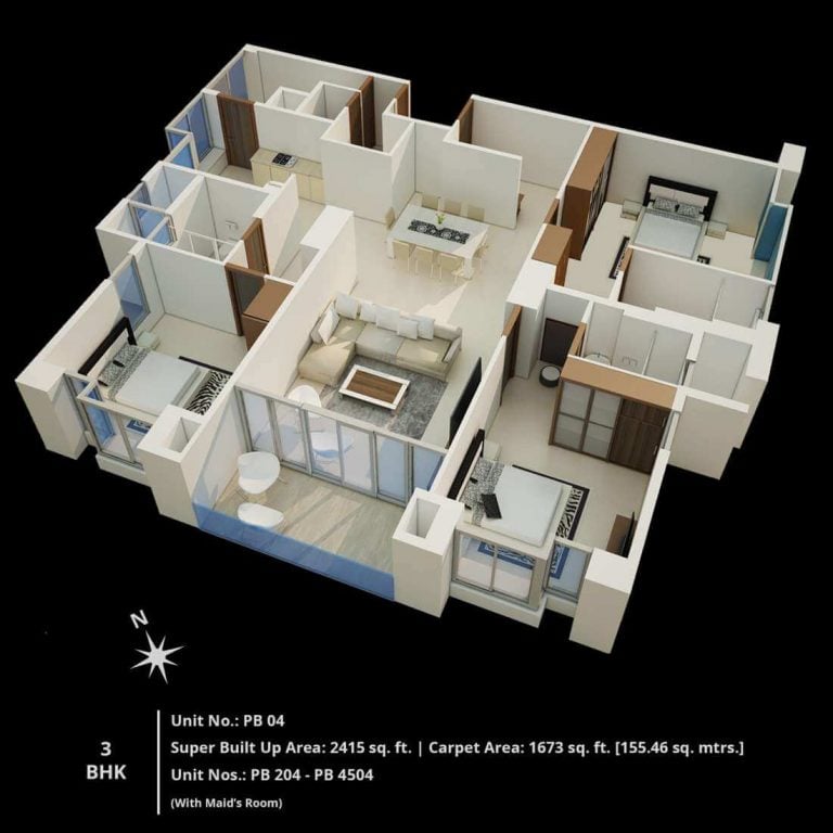 3 BHK 2415 - Block B - CNTC The Presidential Tower