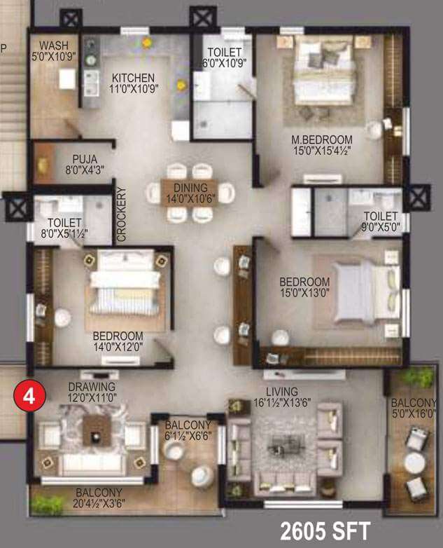 3 BHK 2605 - EIPL Apila Gandipet