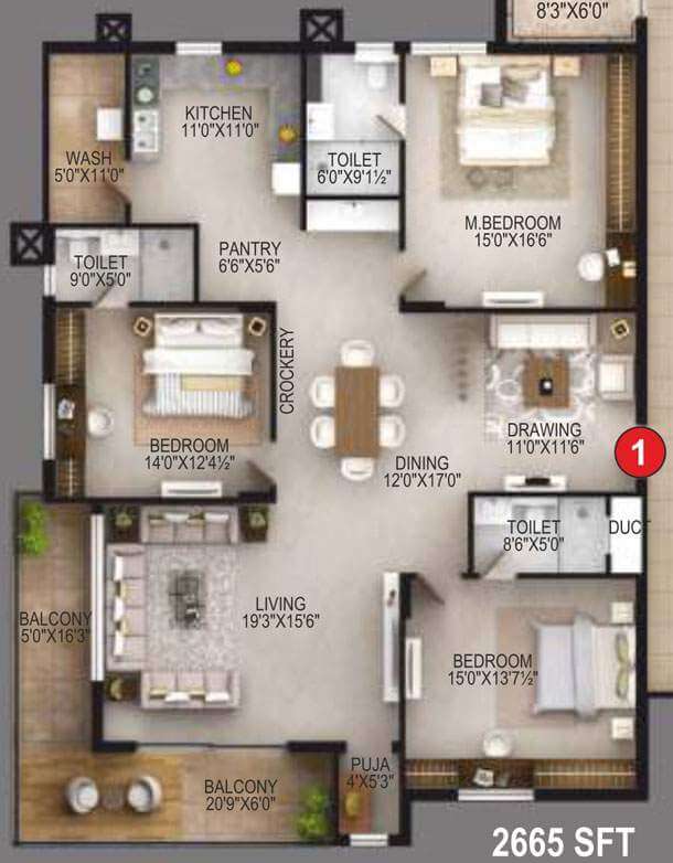 3 BHK 2665 - EIPL Apila Gandipet
