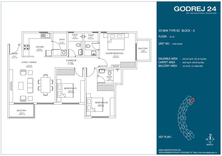 Godrej 24 Floor Plan 3 BHK Type 1