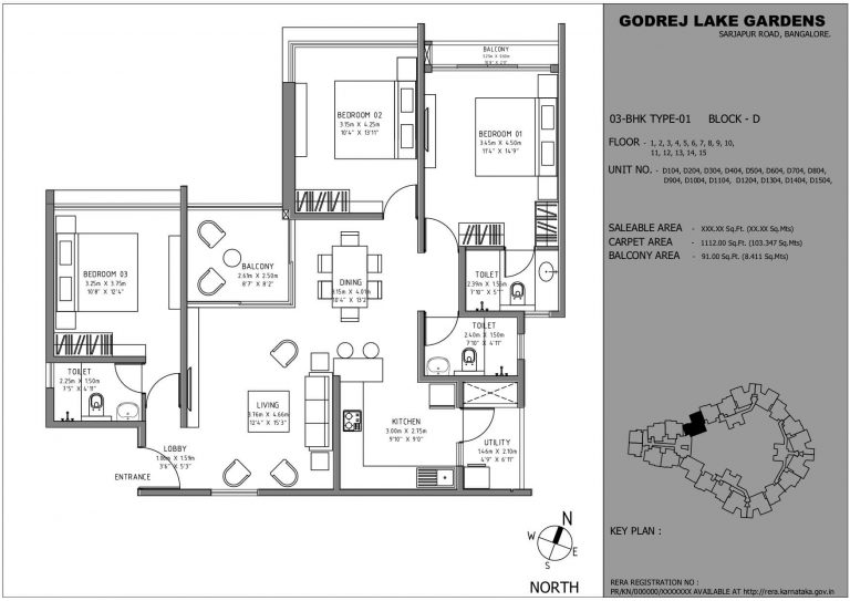 Godrej Lake Gardens Floor Plan 3 BHK