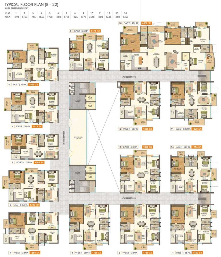Typical Floor Plan - Floors 8 To 22 - Vasavi GP Trends