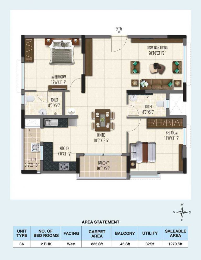 2-BHK-West-1270 - Ramky One Galaxia Phase 2