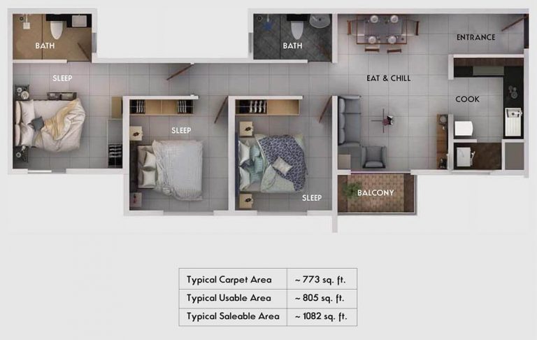 3 BHK - 1082 - Provident Equinox