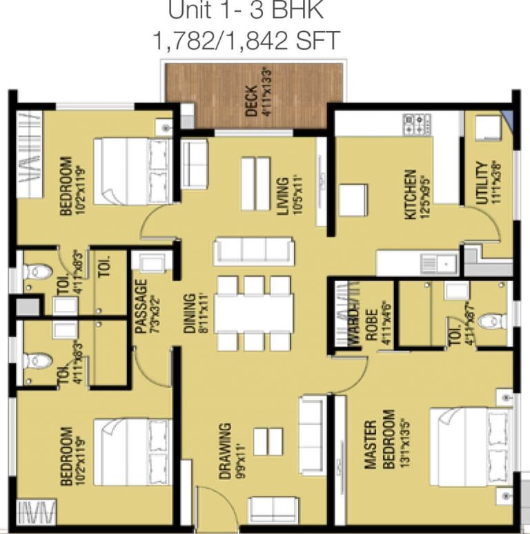 3 BHK - 1842 - Incor One City