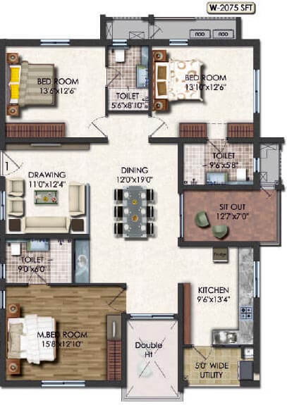 3 BHK - 2075 - Jayabheri Summit